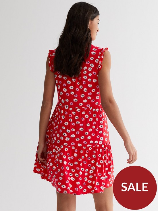 stillFront image of new-look-red-daisy-tie-neck-mini-dress