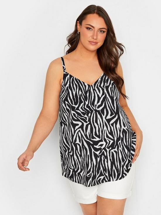 front image of yours-zebra-print-cami-vest-top-blackwhite