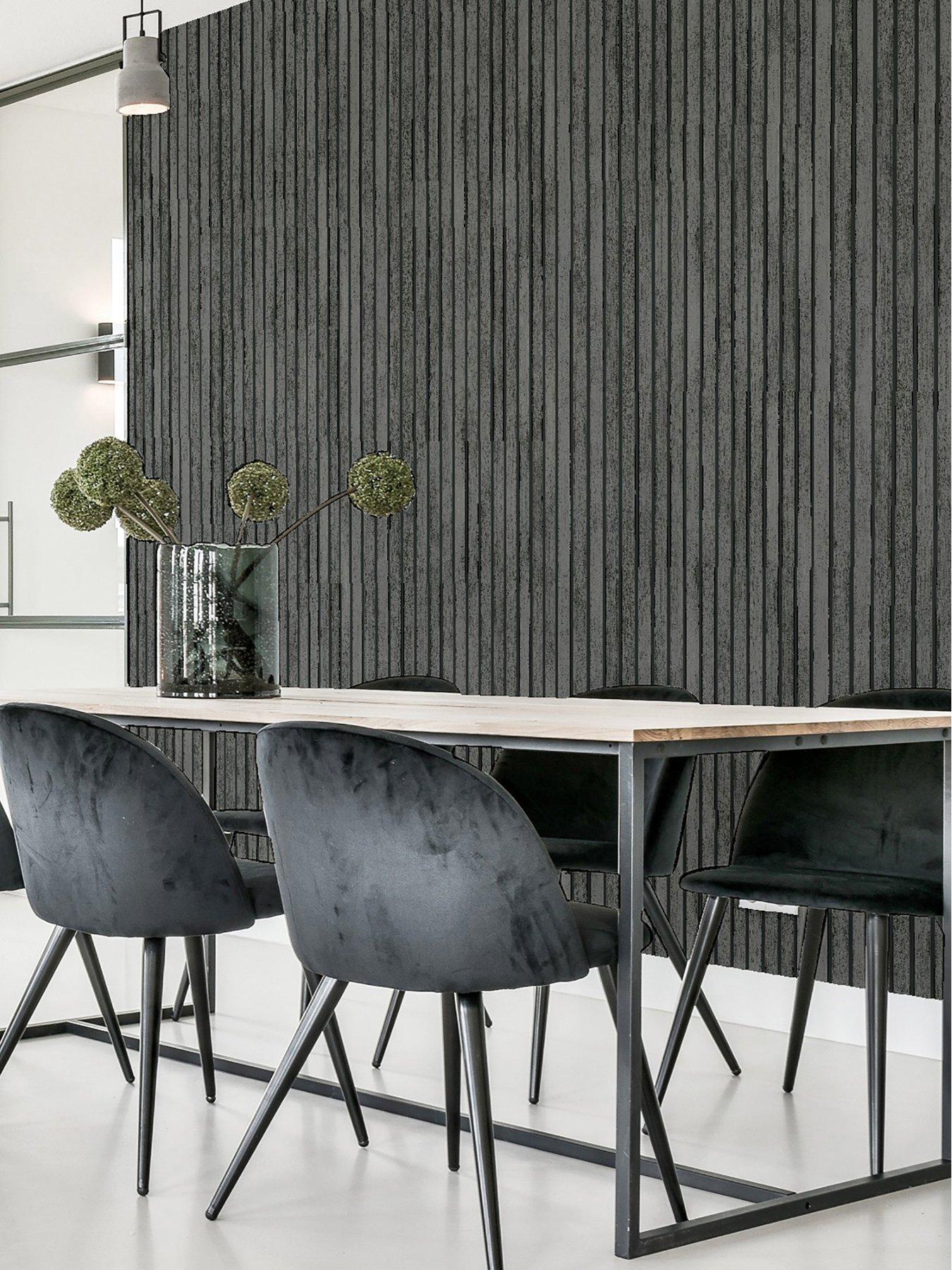 undefined Wood Slats Wallpaper – Charcoal Grey