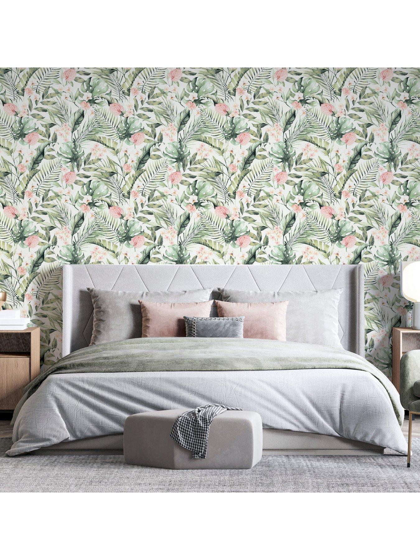 undefined Tropical Floral Pink  &  Green Wallpaper