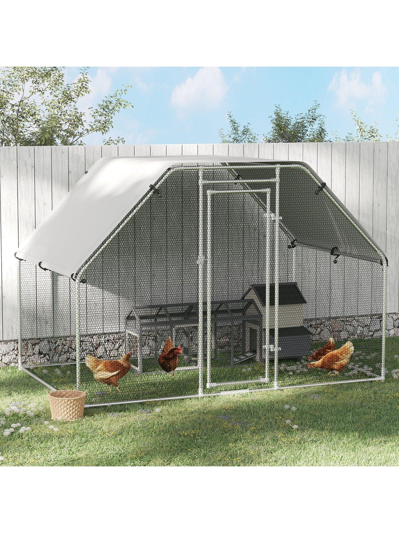 PawHut WalkIn Chicken Coop Run Cage Large Metal Chicken House w/ Cover