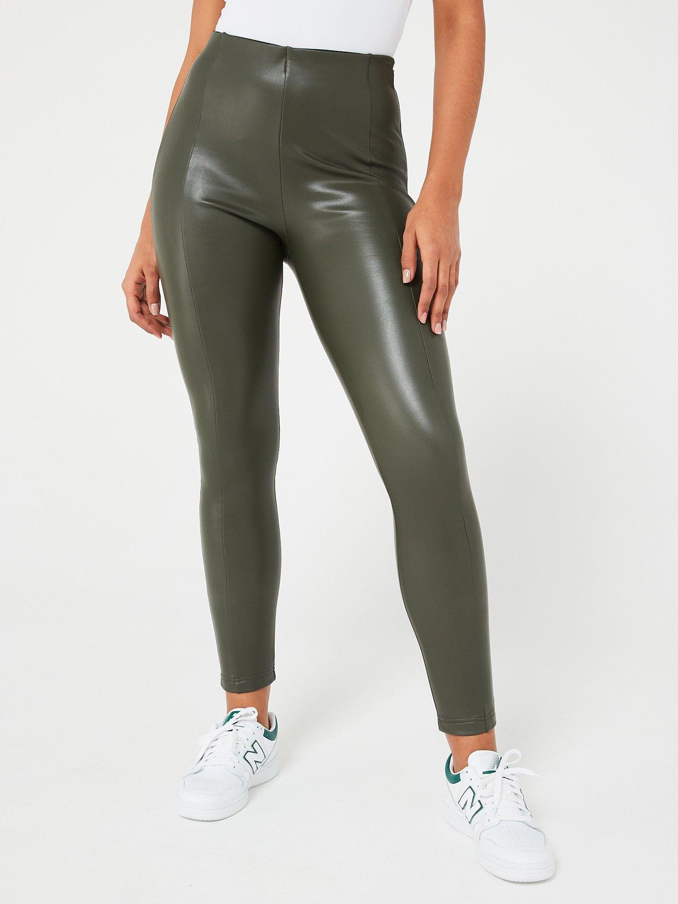 Faux Leather Leggings - Khaki