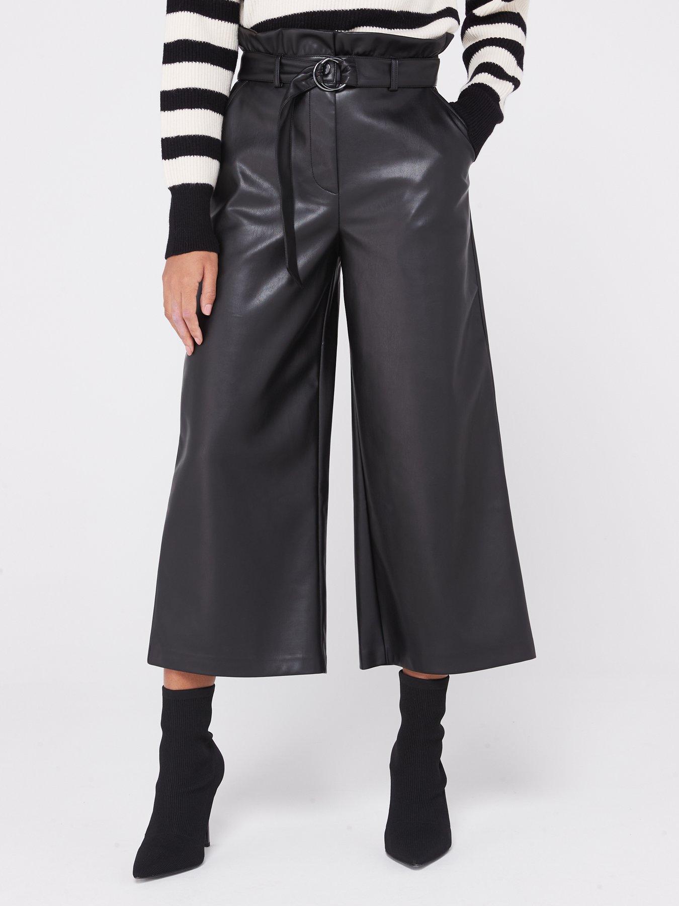 Sosandar Faux Leather Wide Leg Trousers, Black