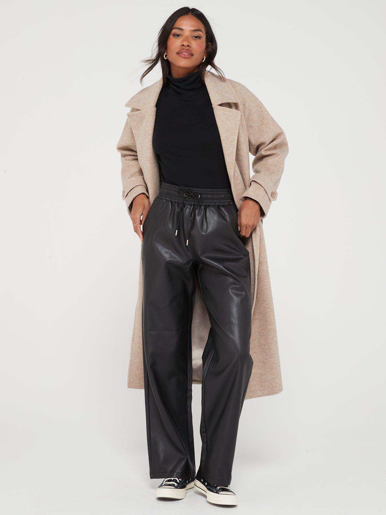 Faux Leather High Waisted Wide Leg Trousers | Karen Millen