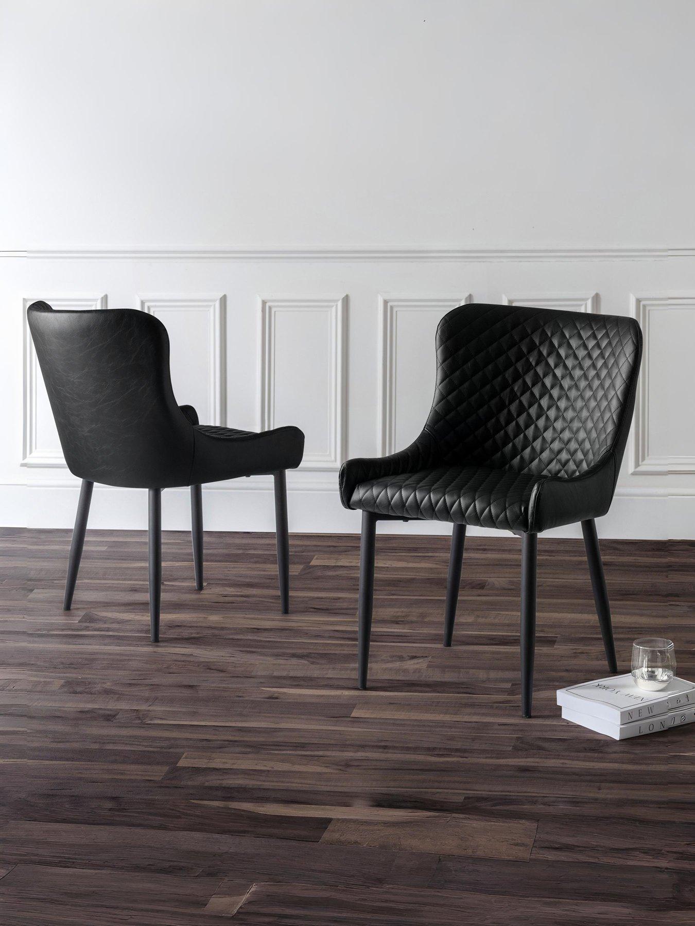 Julian Bowen Luxe Pair of Faux Leather Dining Chairs - Black