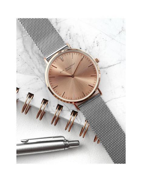 treat-republic-personalised-elie-beaumont-ladies-metallic-mesh-strap-watch-with-rose-gold-dial