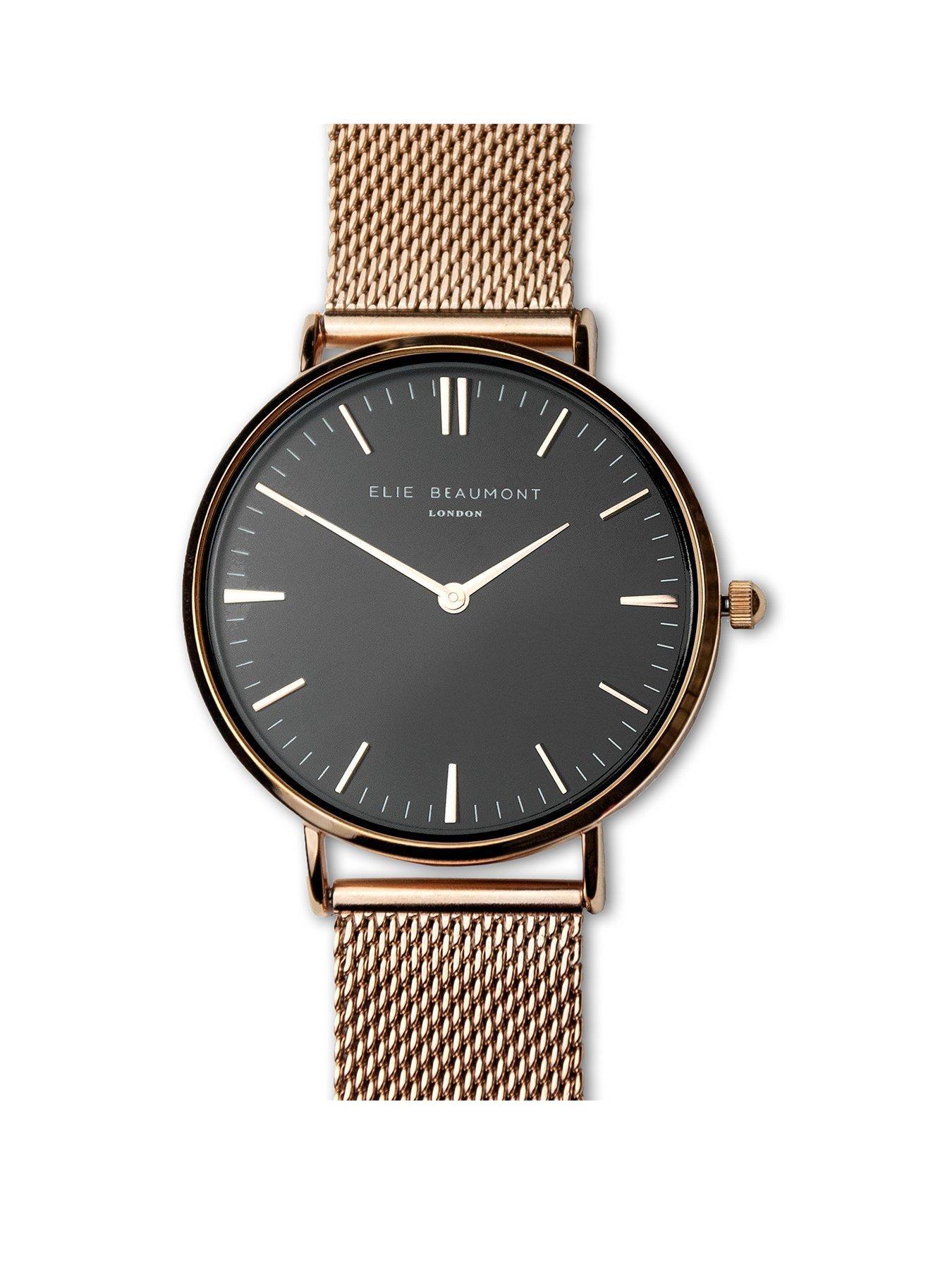 undefined Personalised Elie Beaumont Ladies Rose Gold Mesh Strapped Watch With Black Dial