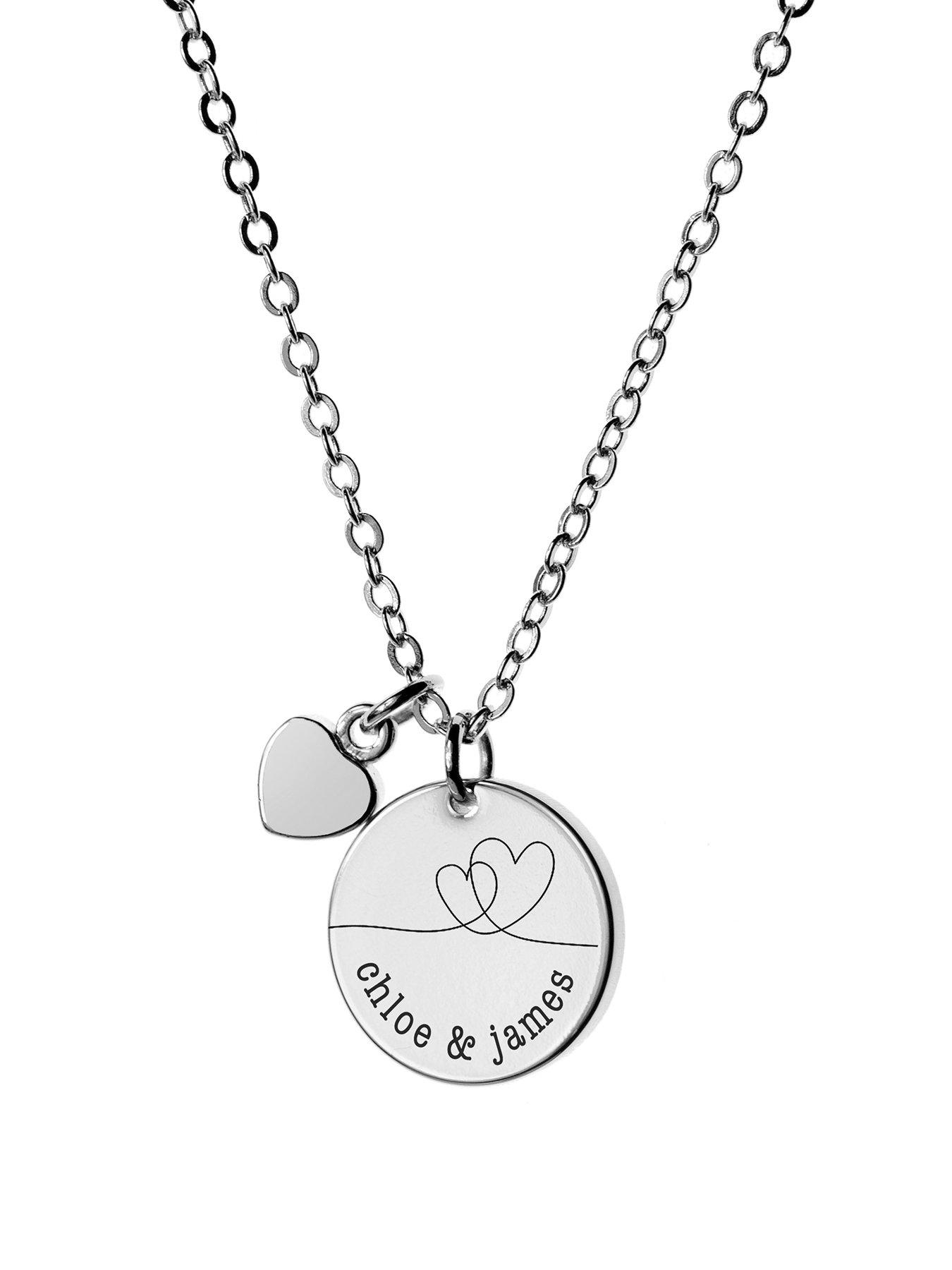 Treat Republic Personalised Dual Hearts Polished Heart & Disc Necklace