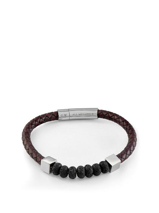 front image of treat-republic-personalised-mens-leather-beaded-bracelet