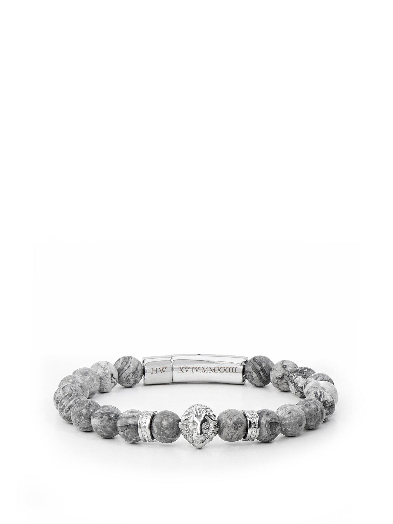 Treat Republic Personalised Men's Silver Lion Jasper Stone Bracelet