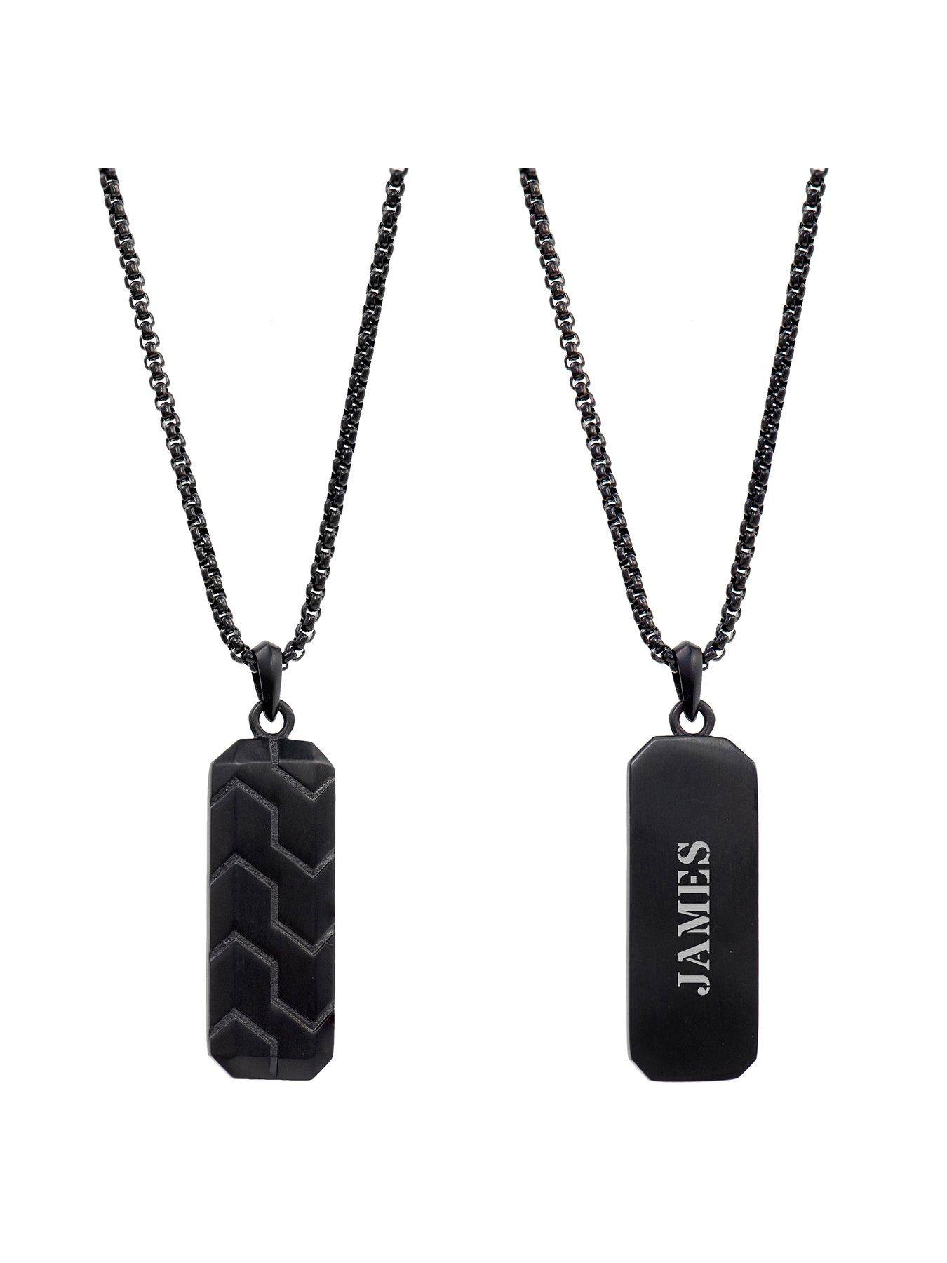 undefined Personalised Black Steel Men's Dog Tag Necklace