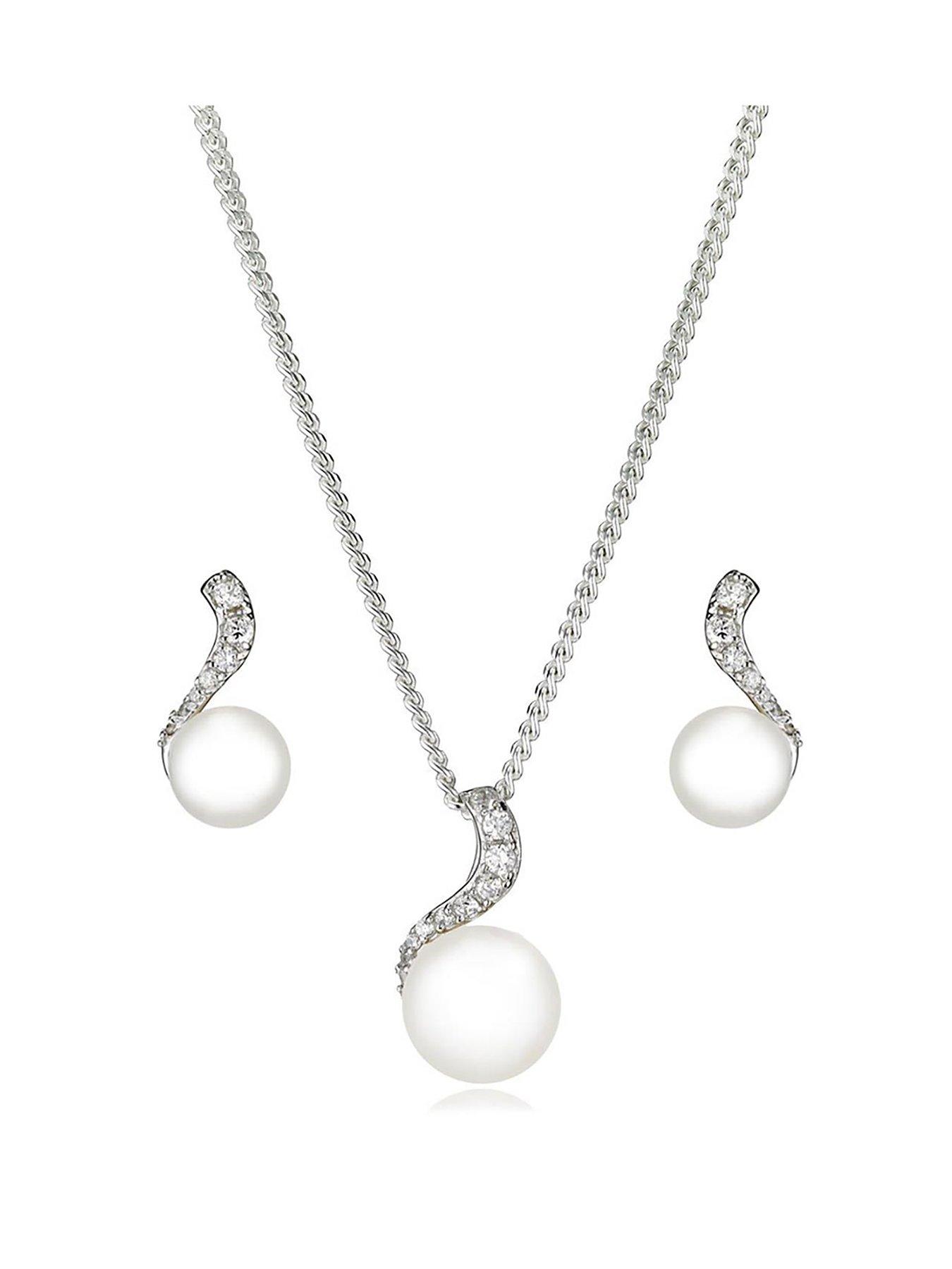  image of beaverbrooks-silver-cubic-zirconia-freshwater-cultured-pearl-pendant-and-earrings-set