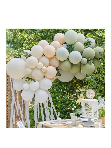 ginger-ray-balloon-arch-streamers-and-leaves-green-and-nude