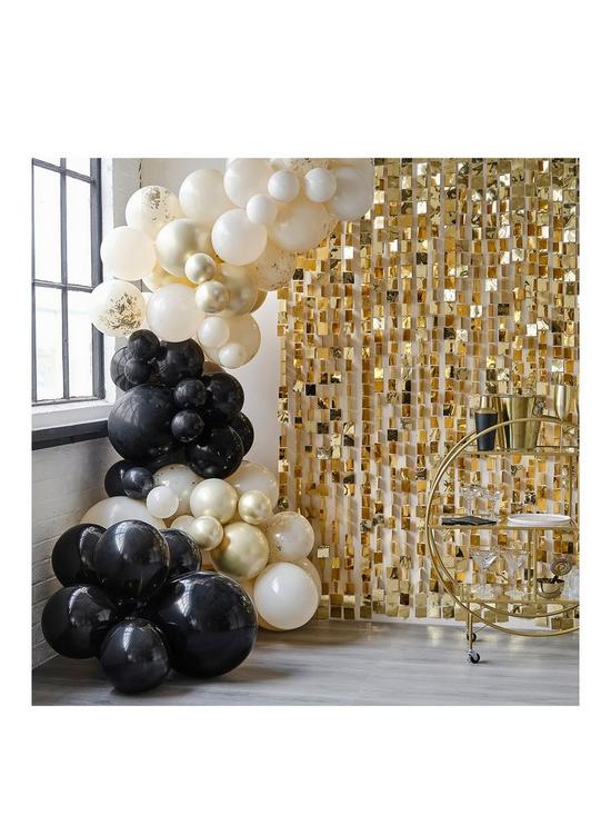front image of ginger-ray-balloon-arch-black-cream-nude-and-champagne-chrome