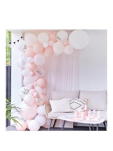 ginger-ray-balloon-arch-white-pink-pearlised-pink-and-confetti-balloons-with-streamers
