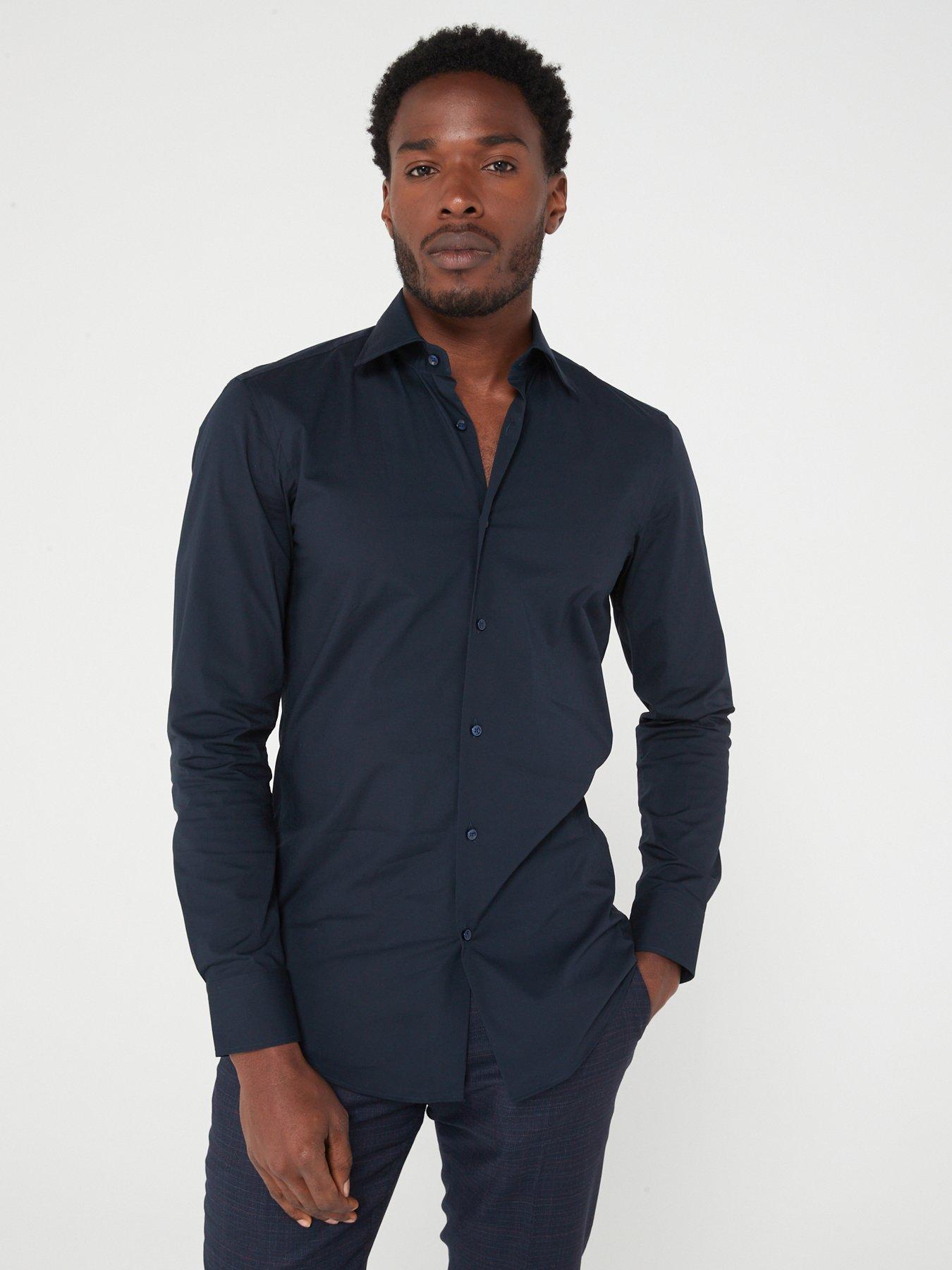  image of boss-hank-kent-slim-fit-shirt-dark-blue