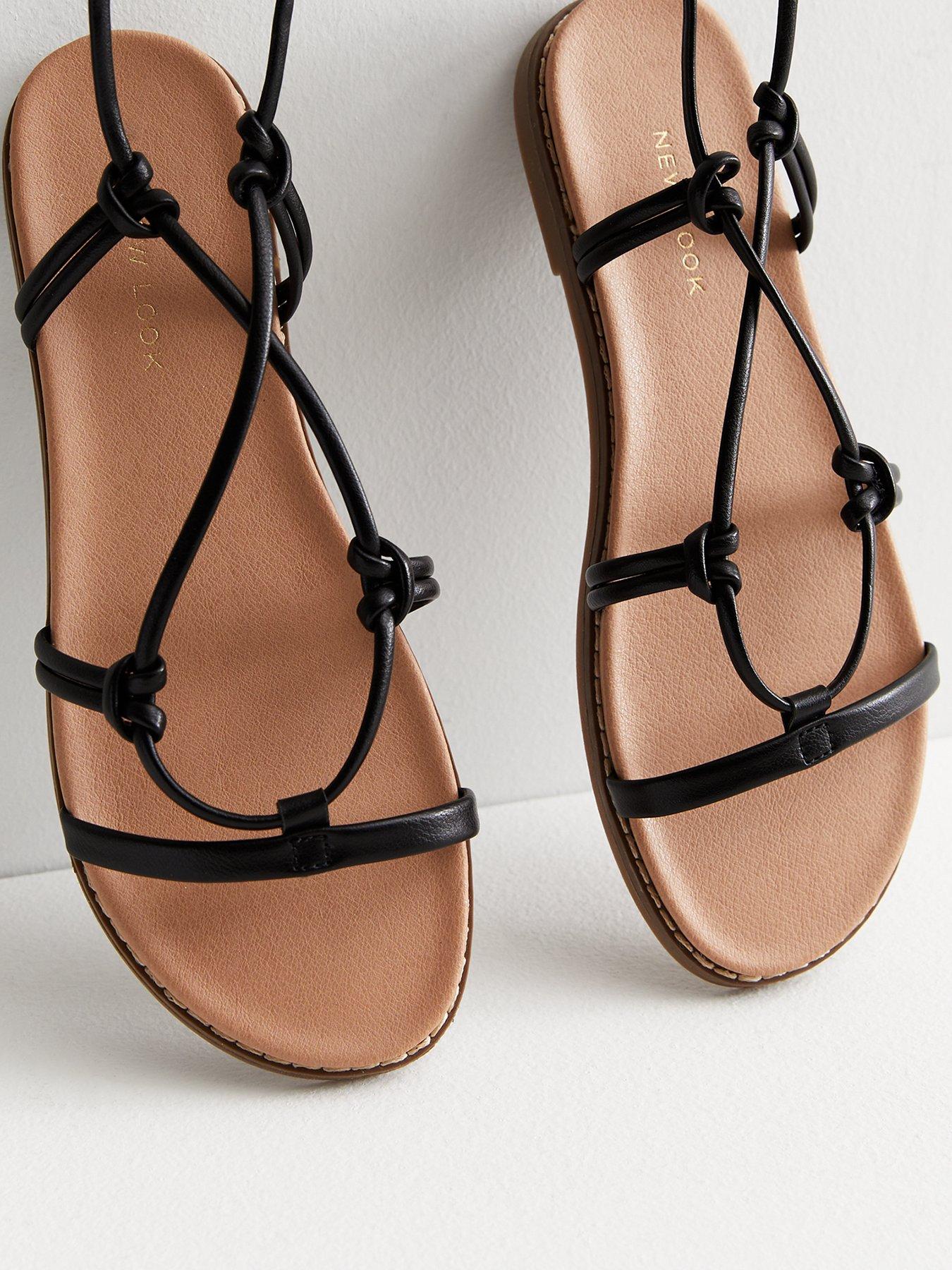 New Look Black Leather Look Strappy Footbed Sandals littlewoods