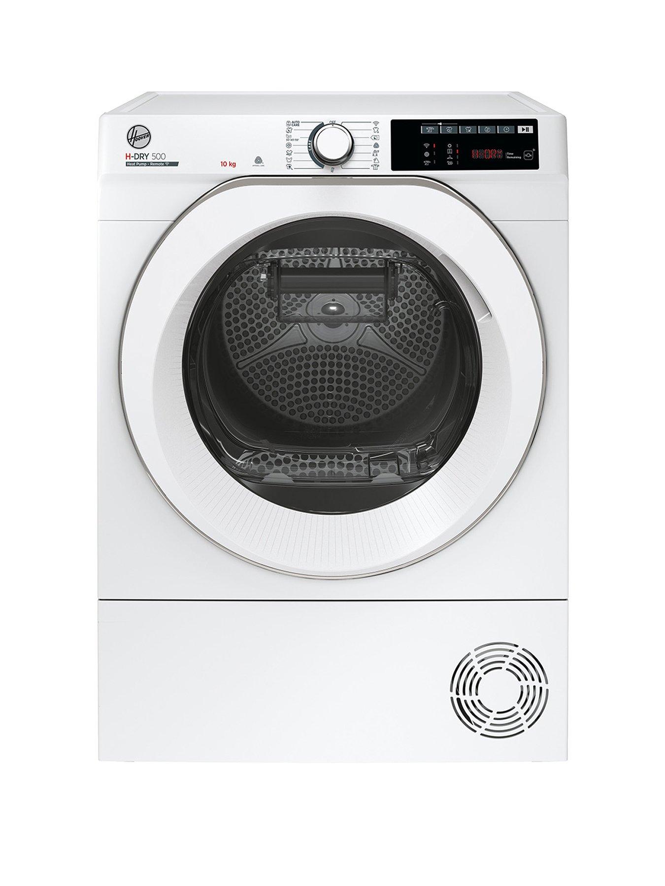 front image of hoover-h-dry-500-ndeh10a2tce80-10kg-freestanding-heatpump-tumble-dryer-white-with-chrome-door
