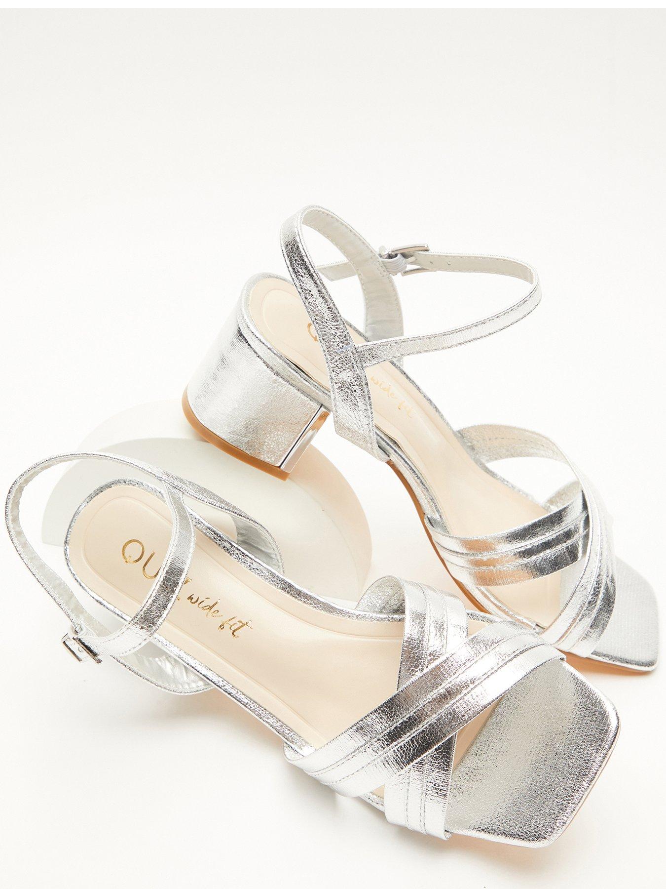  image of quiz-wide-fit-block-heeled-sandals-silver