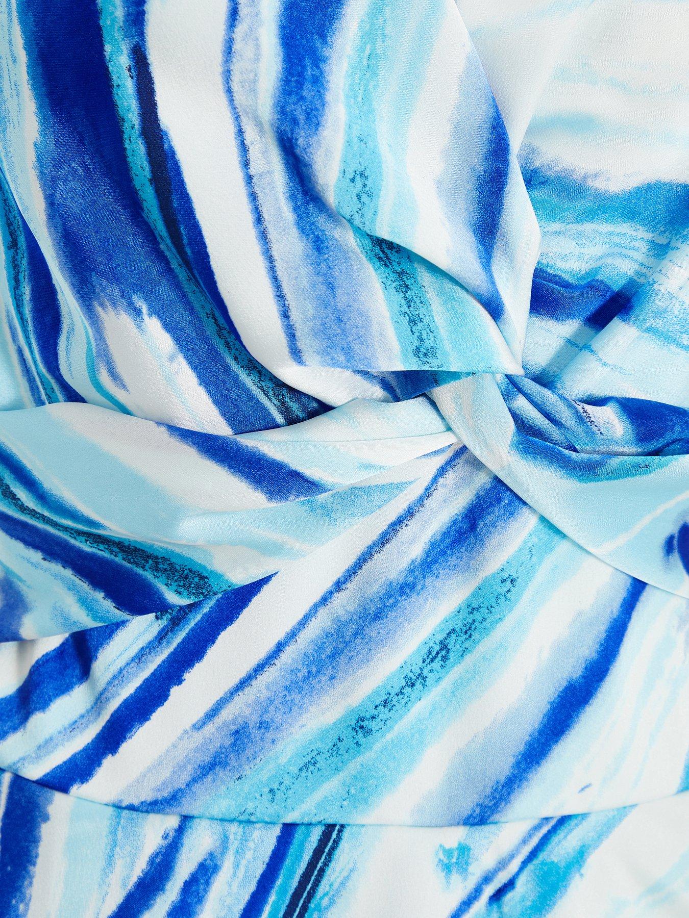 Image 6 of 6 of Quiz Satin Brush Stroke Playsuit - Blue