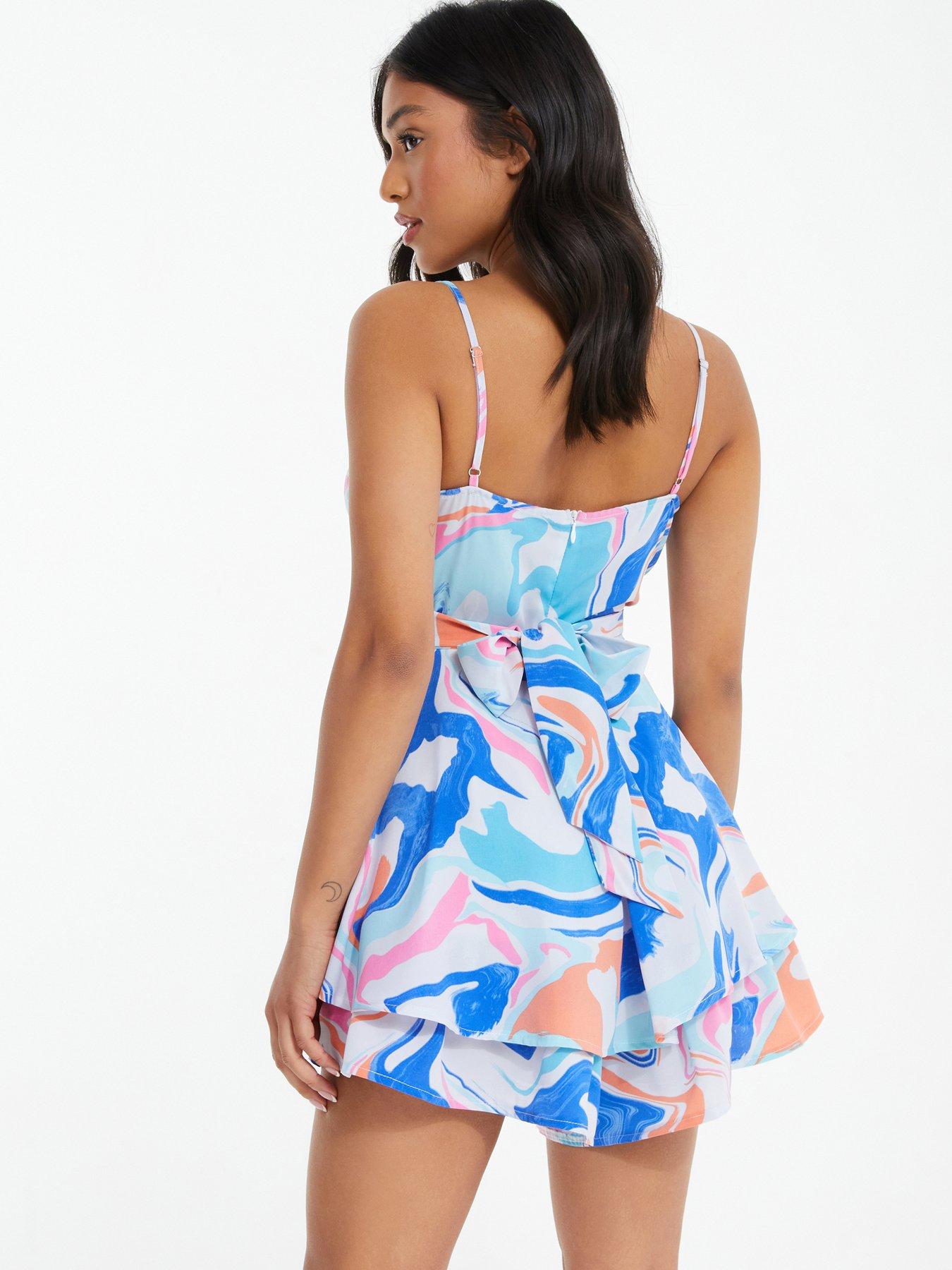 Image 2 of 6 of Quiz Petite Tie Back Playsuit - Multi