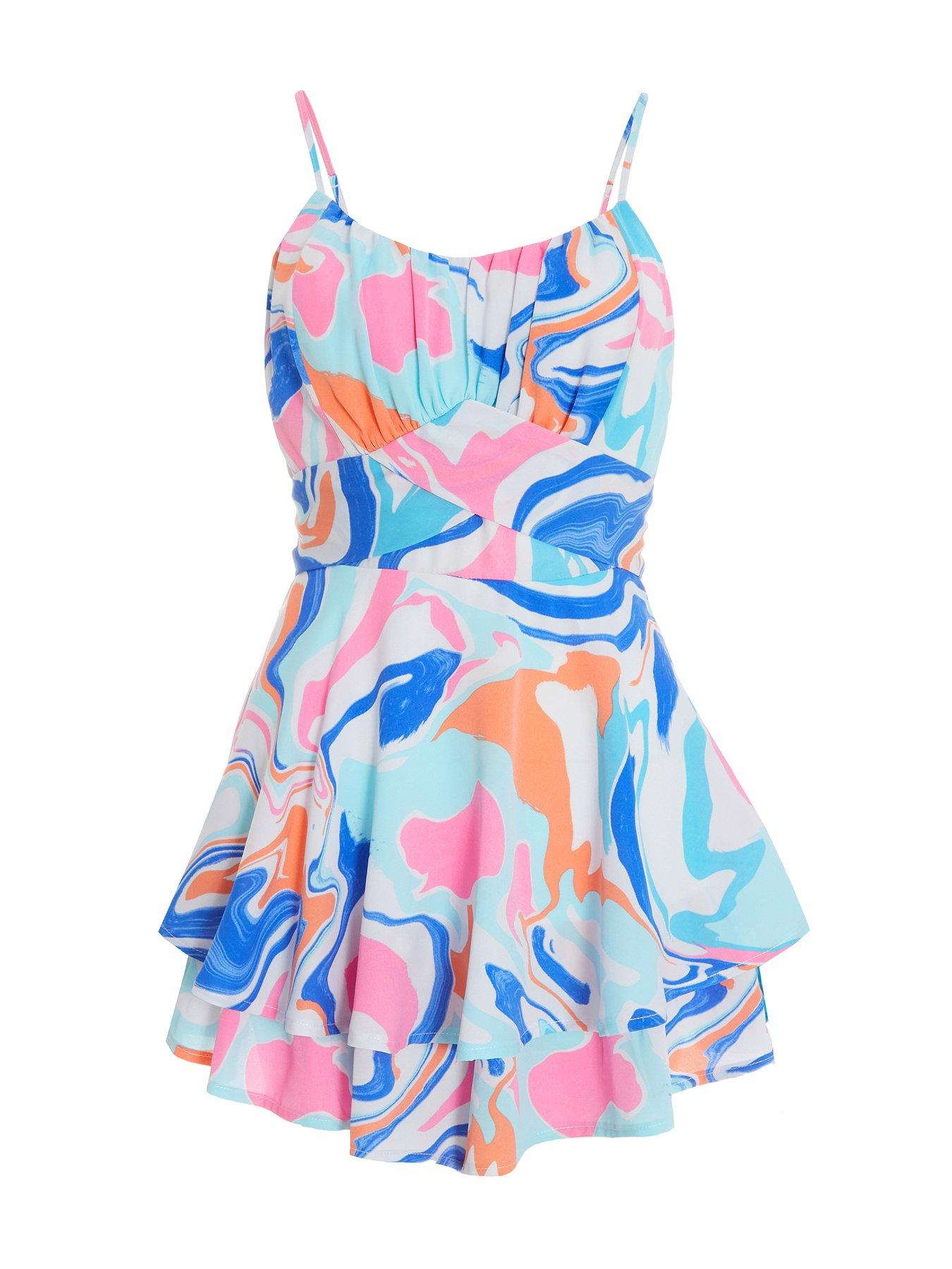 Image 4 of 6 of Quiz Petite Tie Back Playsuit - Multi