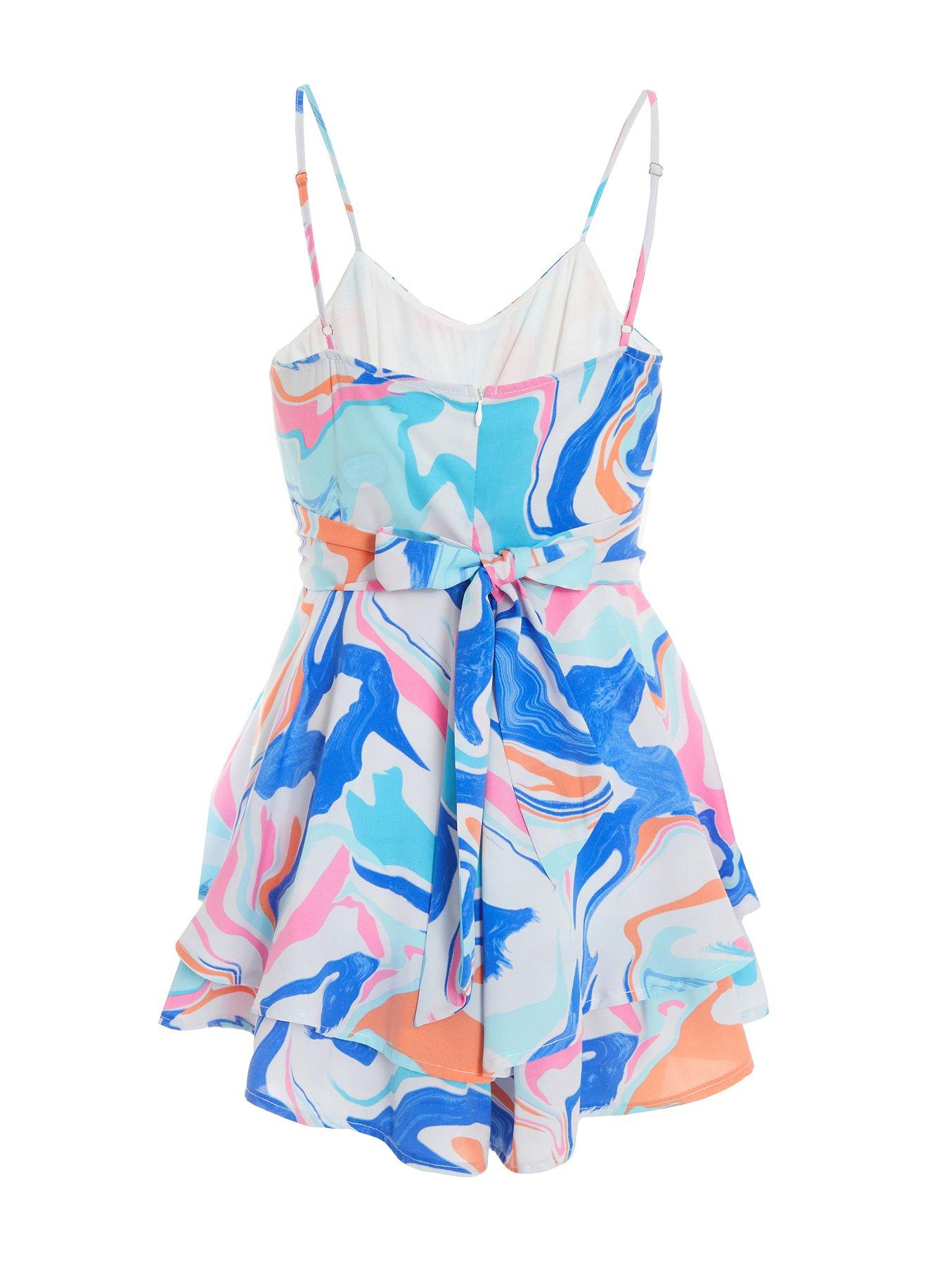 Image 5 of 6 of Quiz Petite Tie Back Playsuit - Multi
