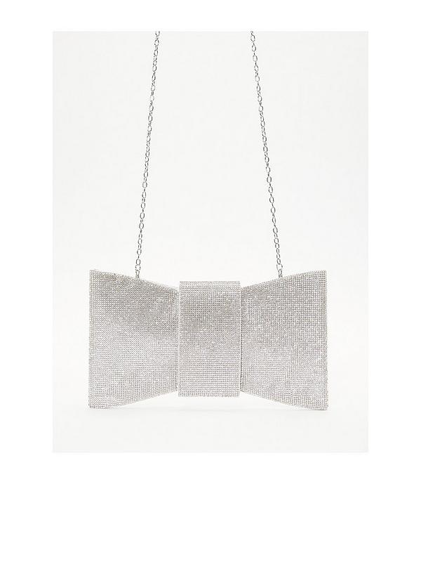Quiz Silver Diamante Bow Bag Quiz Silver Diamante Bow Bag