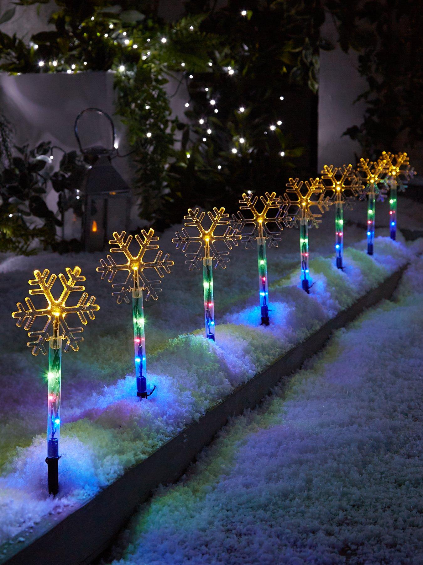 Three Kings Set of 8 Battery Powered Multi Snowflake Pathfinder Outdoor Christmas Lights