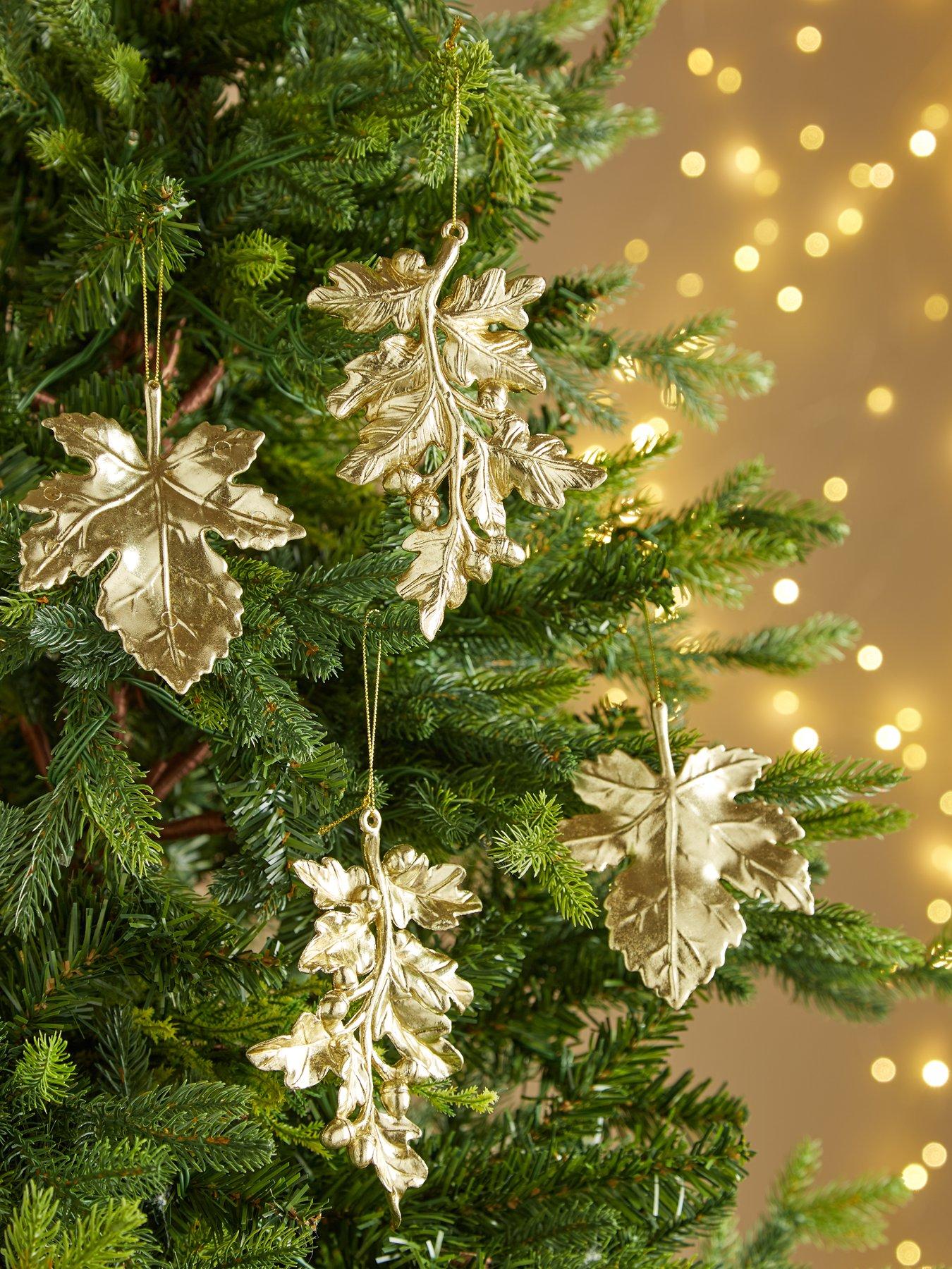 Very Home Set of 4 Gold Leaf Christmas Tree Decorations
