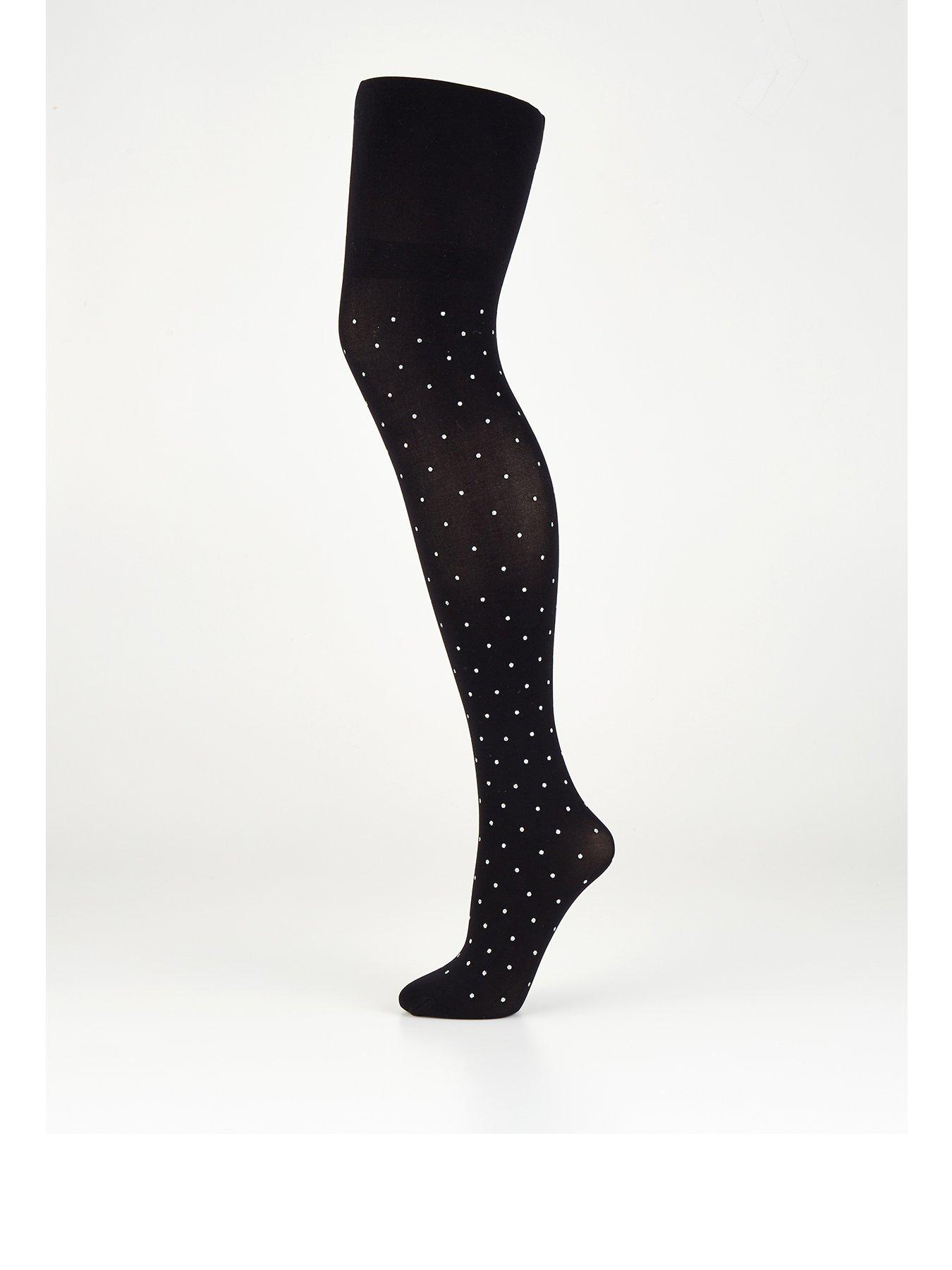 front image of the-very-collection-glitter-polka-dot-tights-black