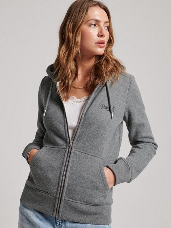 front image of superdry-vintage-logo-embroidered-zip-hoodie-grey
