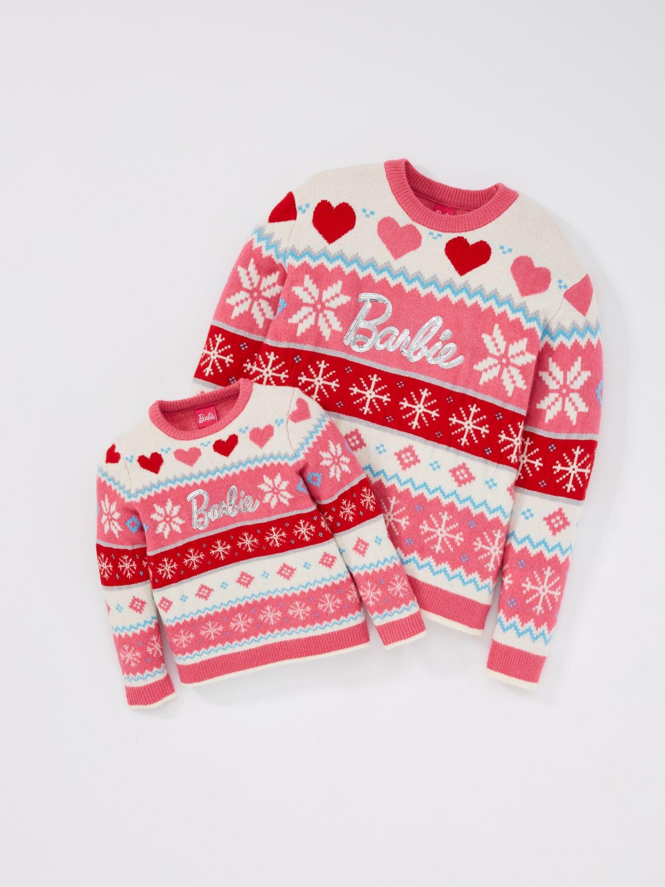 Barbie Kids Barbie Mini Me Christmas Jumper Pink littlewoods