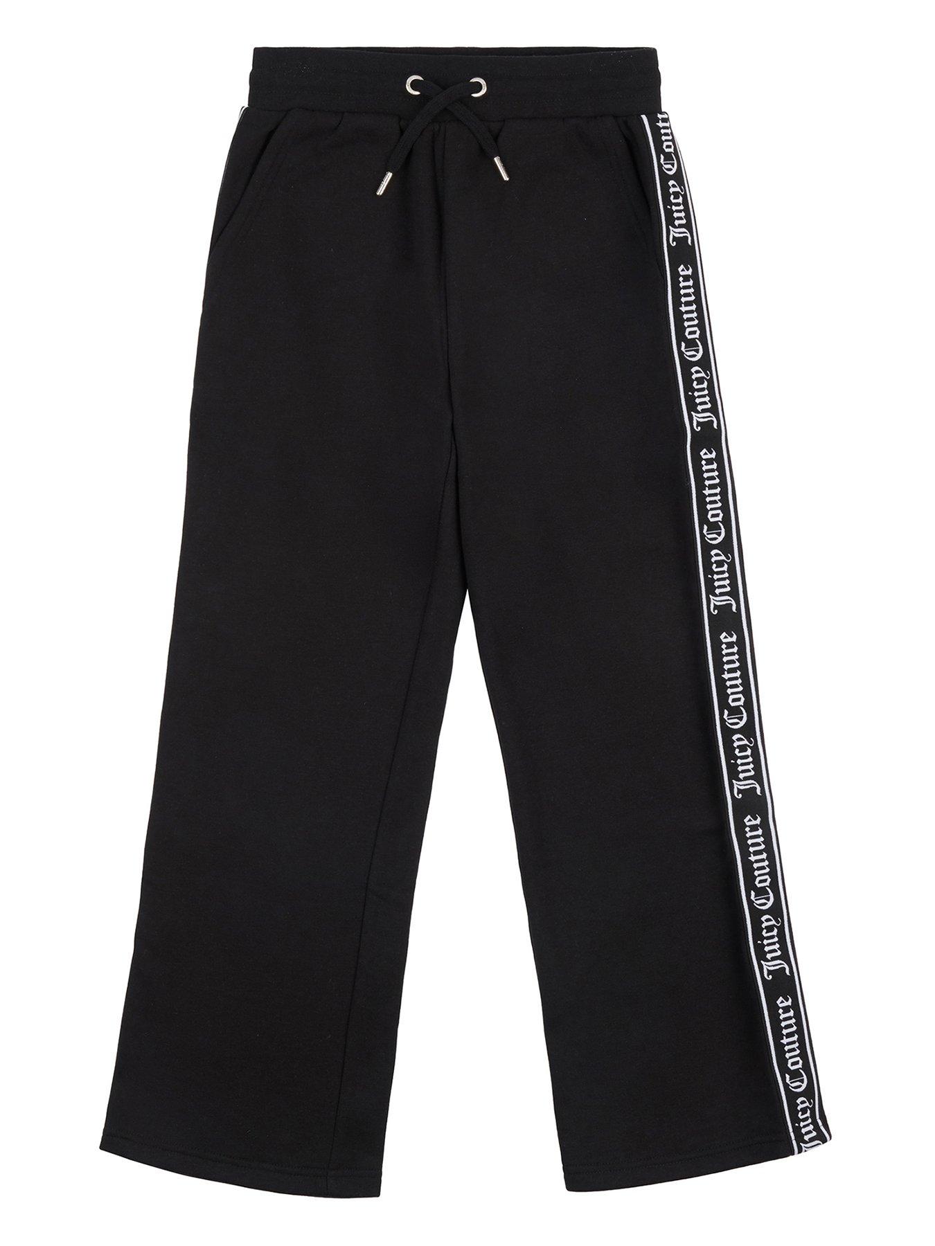 Girls Tape Wide Leg Joggers - Black