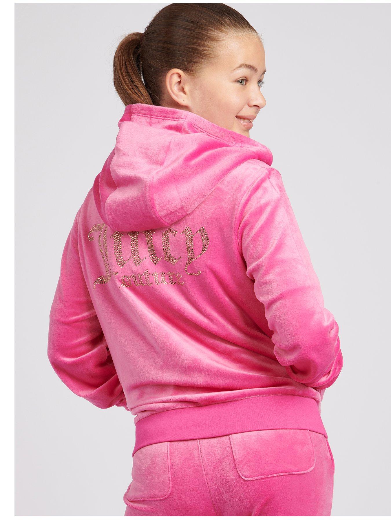 Juicy Couture Girls Diamante Zip Through Velour Hoodie & Bootcut