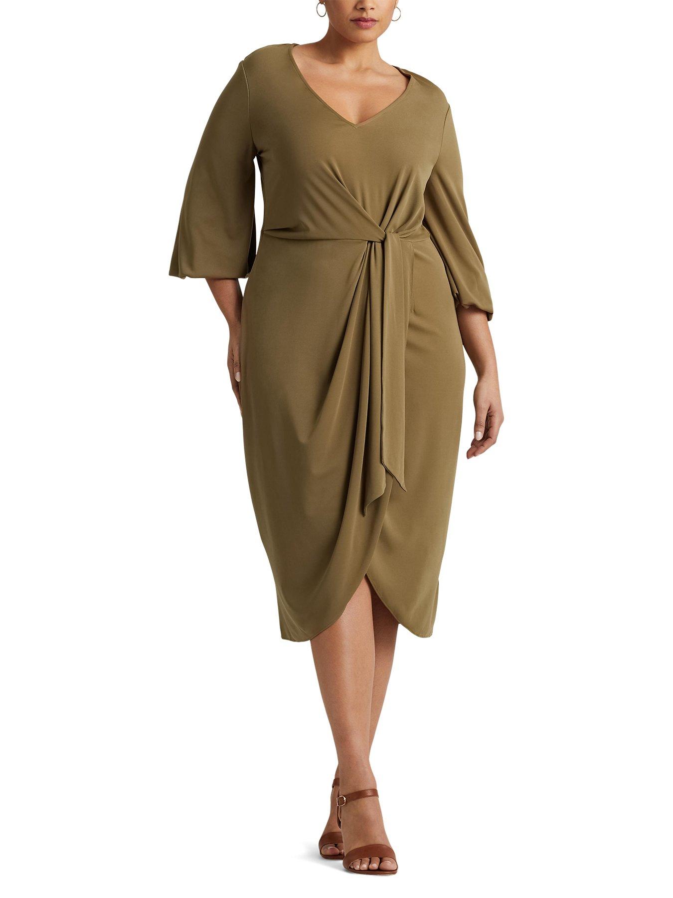 Curve Jocova 3 4 Sleeve Day Dress Olive Fern