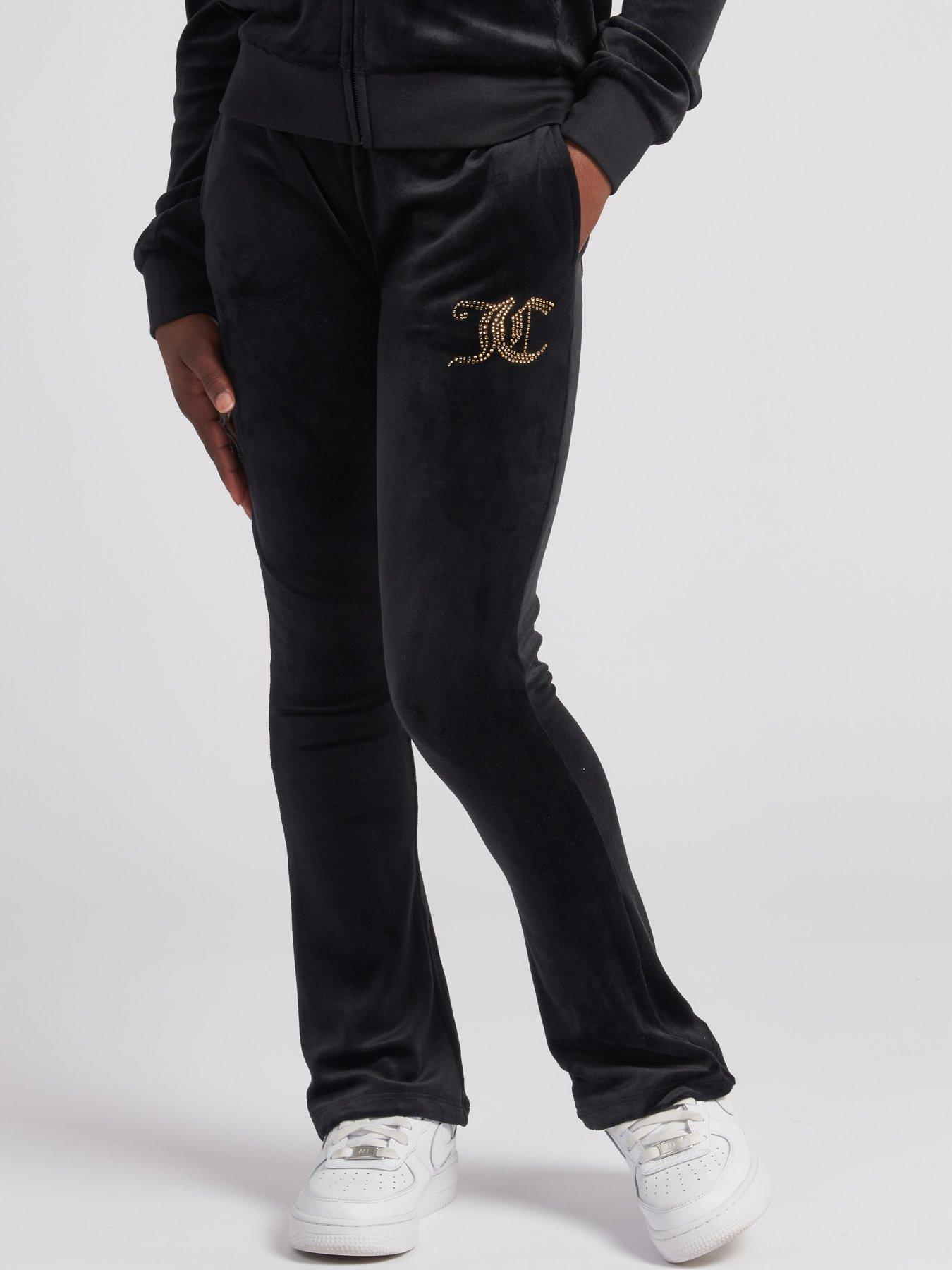 Juicy Couture Girls Diamante Velour Bootcut Joggers - Jet Black