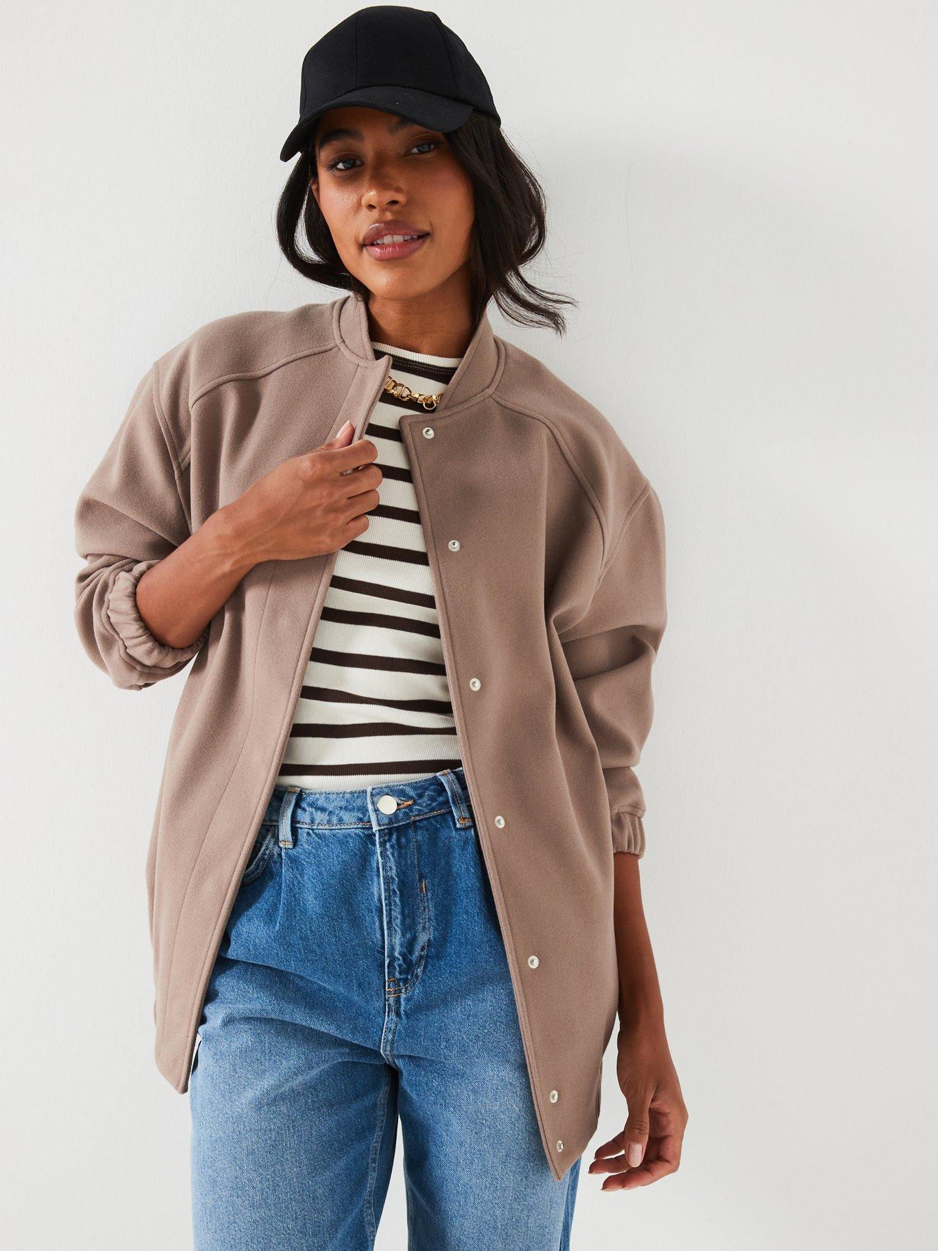undefined Faux Wool Relaxed Bomber - Beige