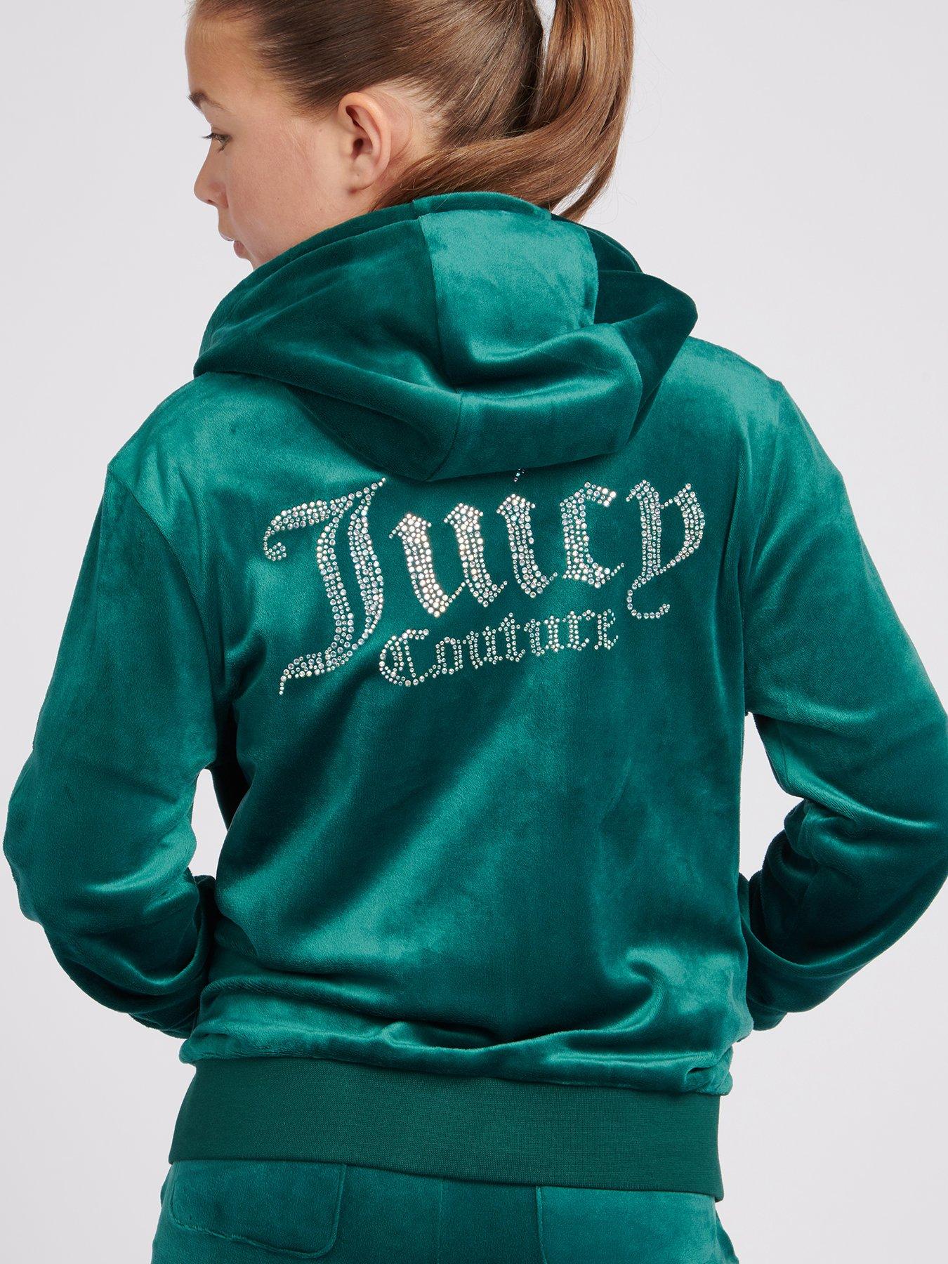 Juicy Couture Girls Diamante Velour Zip Through Hoodie Botanical Garden Green littlewoods