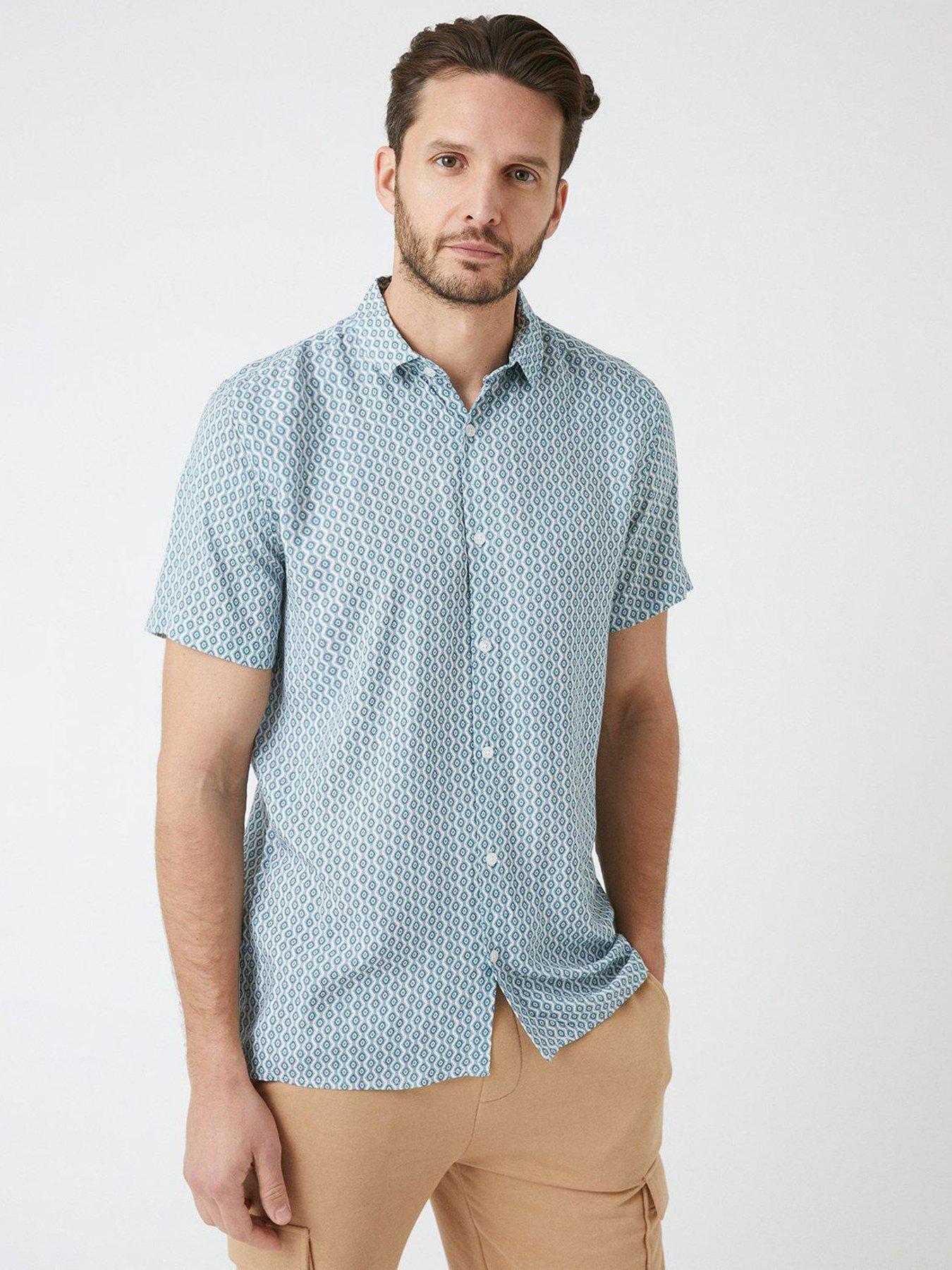 Short Sleeve Geo Textured Shirt Blue