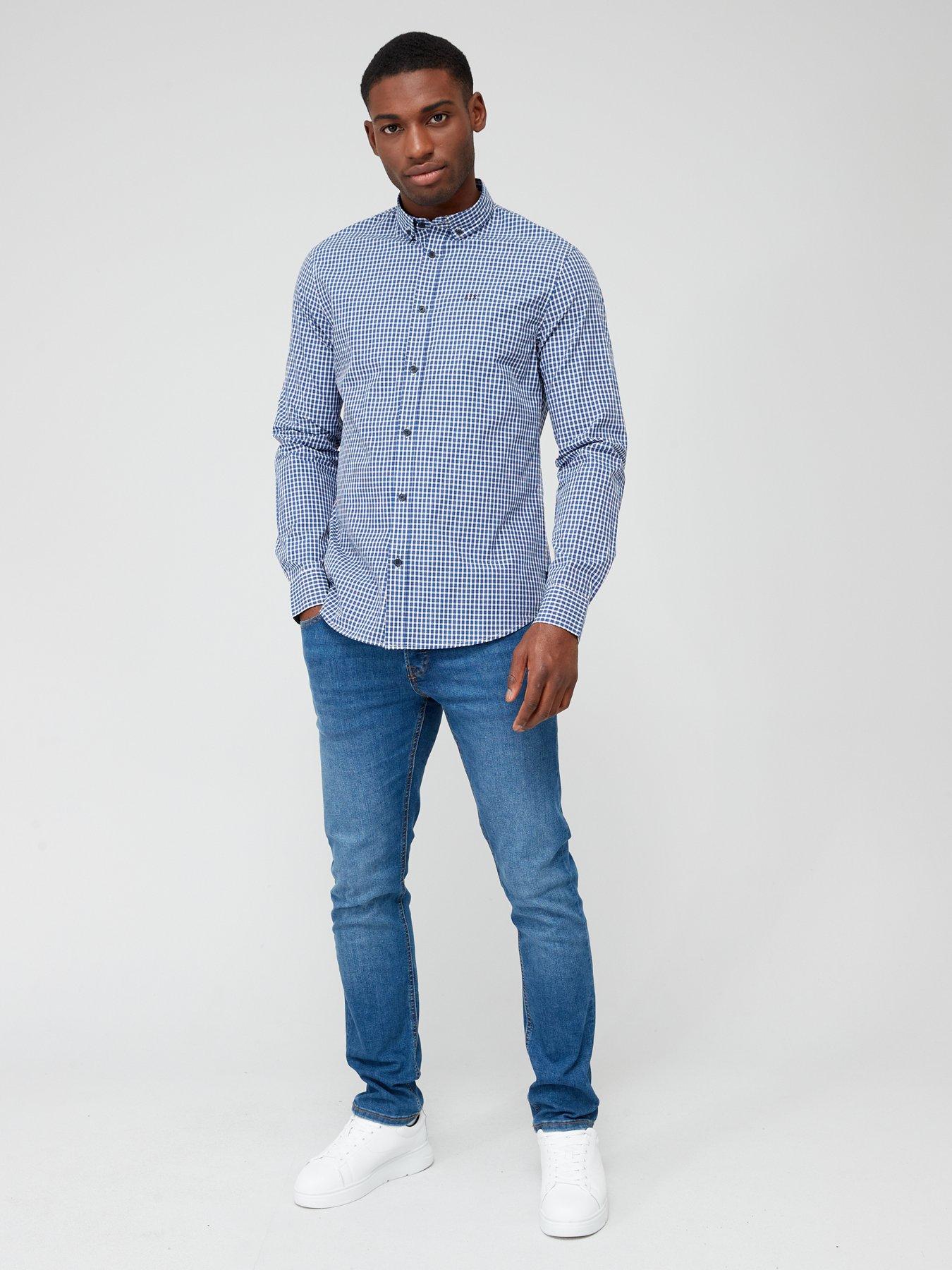 Armani Exchange Check Long Sleeve Shirt Blue littlewoods