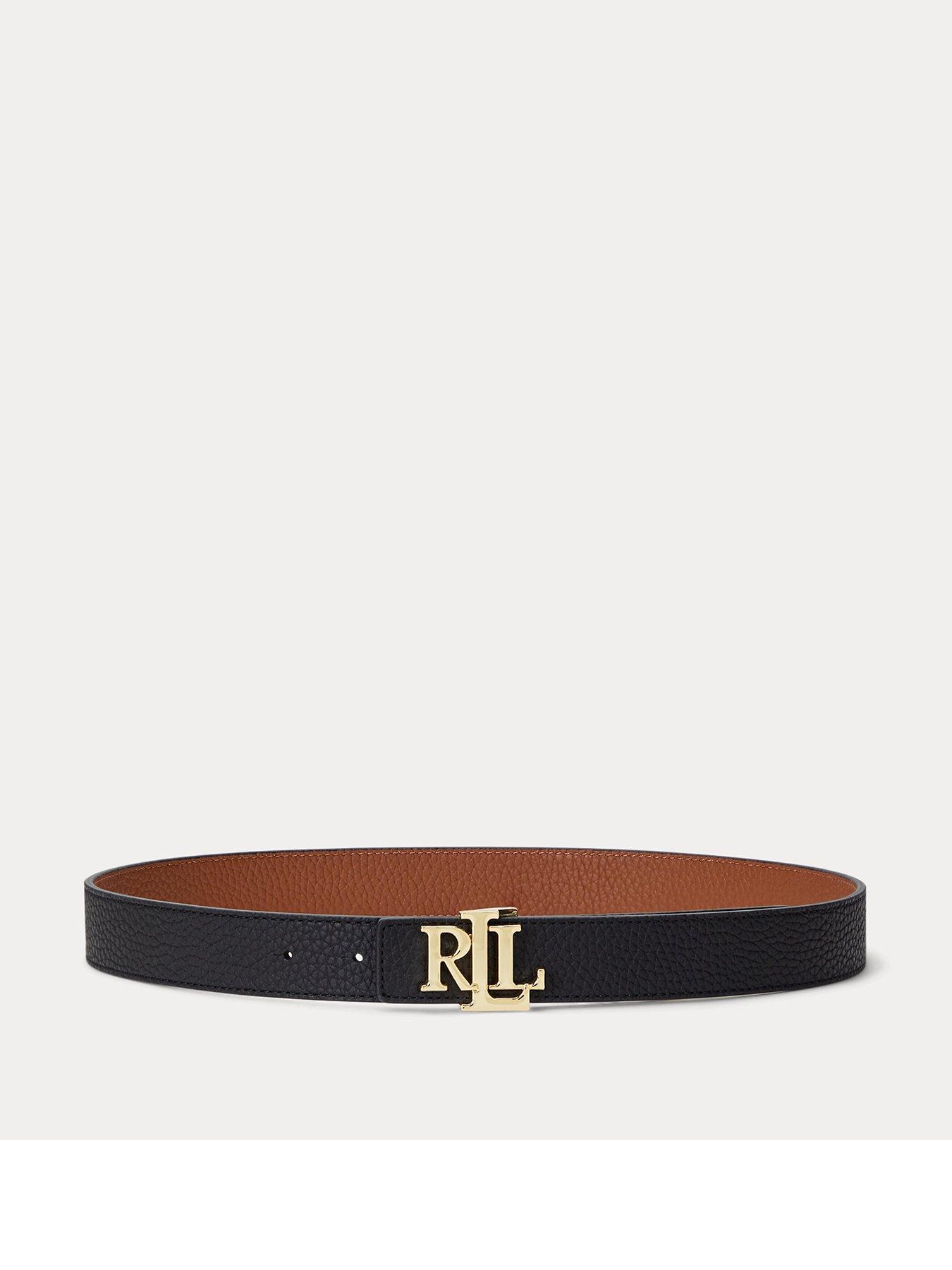 Image 1 of 3 of Lauren by Ralph Lauren Leather Logo Belt - Black And Tan