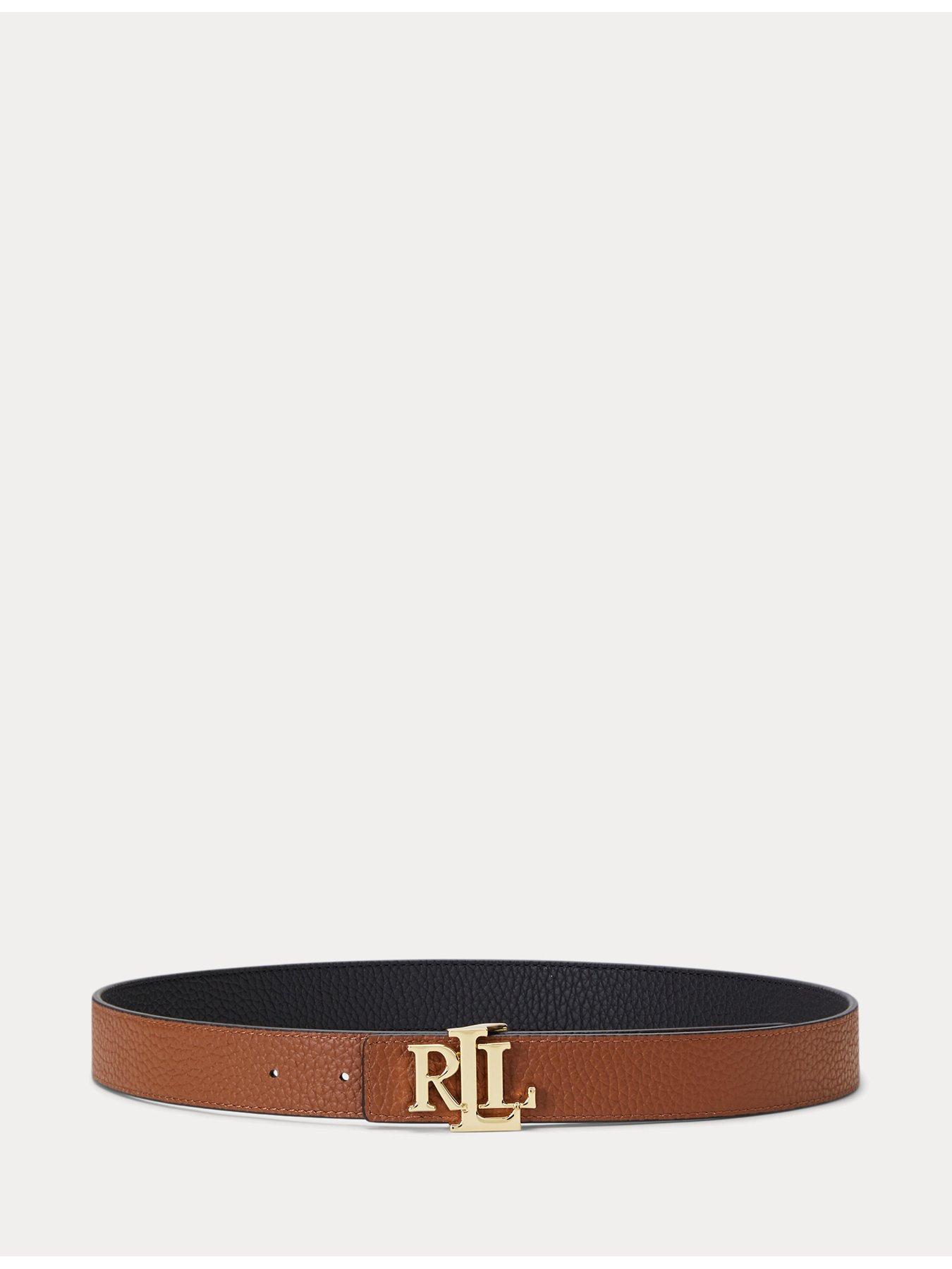 Image 2 of 3 of Lauren by Ralph Lauren Leather Logo Belt - Black And Tan