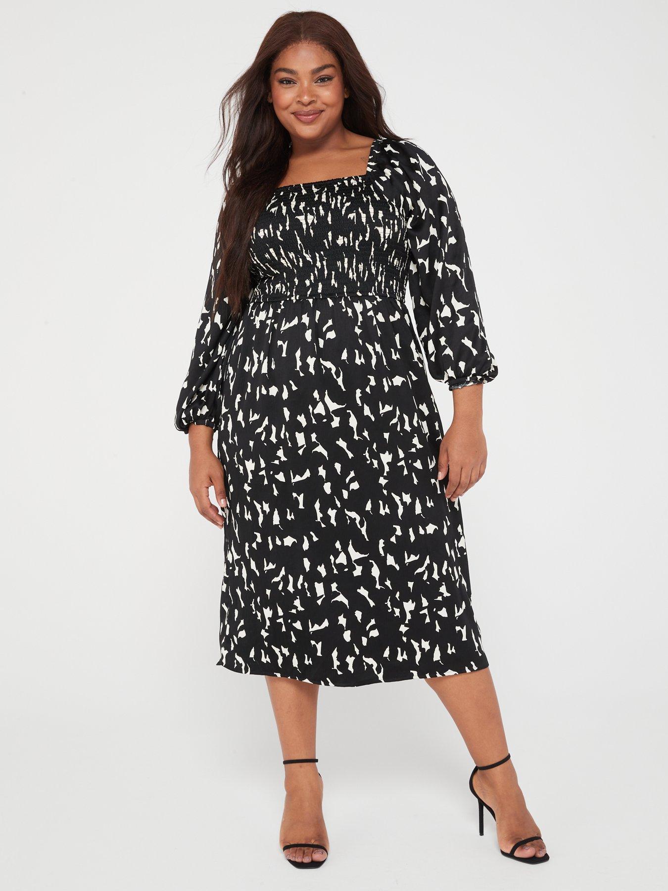 Blouson-Sleeve Midi Dress