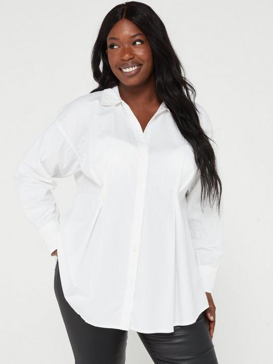 front image of v-by-very-curve-cinched-waist-button-through-shirt-white