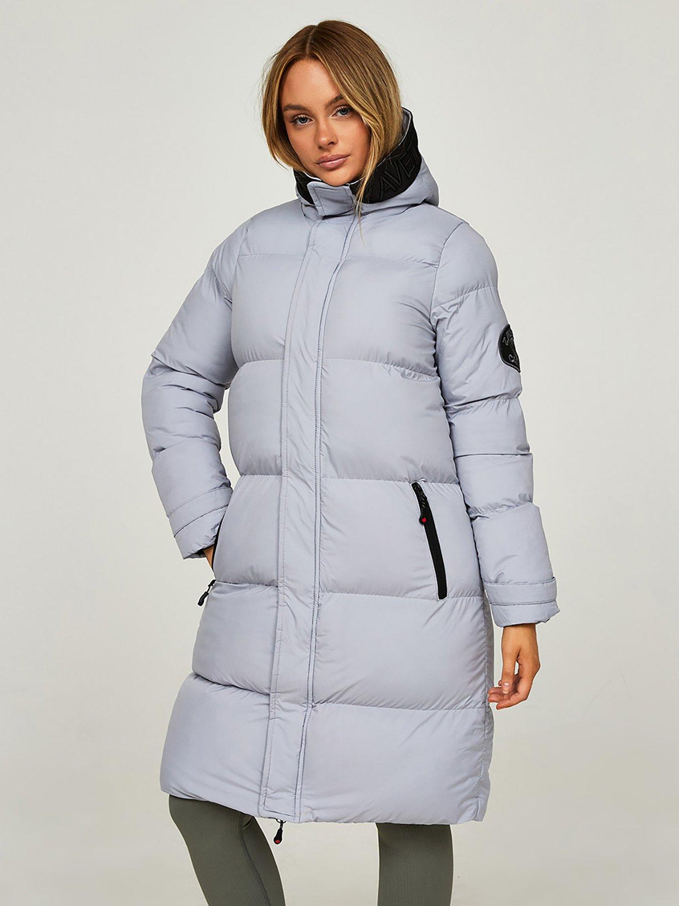 Grey longline puffer jacket best sale