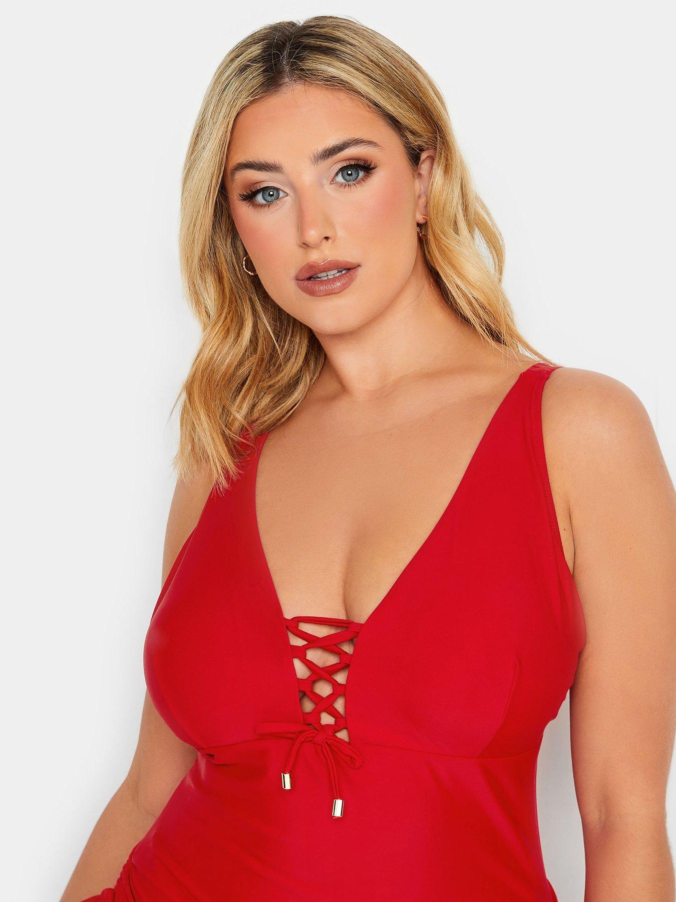  image of yours-drawstring-detail-swimsuit-red