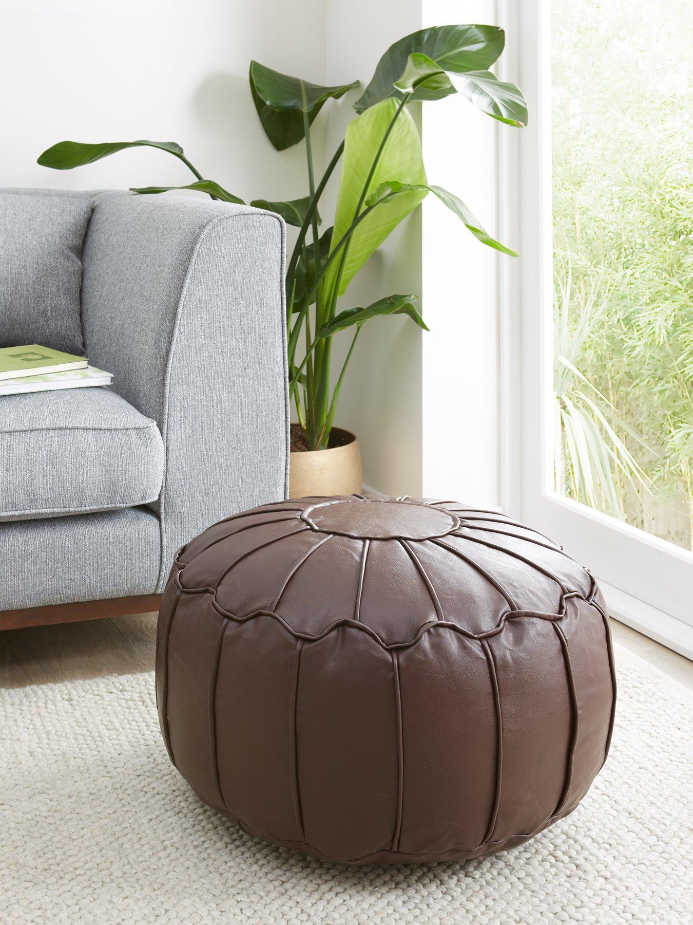 Chocolate brown leather deals pouffe