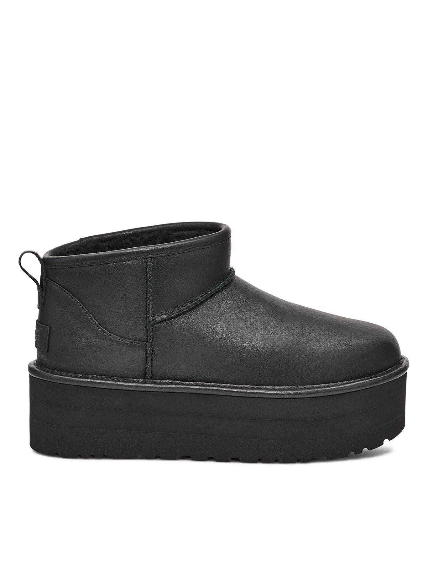 front image of ugg-classic-ultra-mini-platform-boots-black-leather