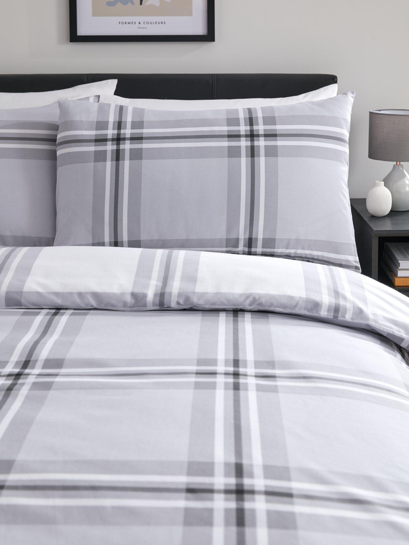  image of everyday-grey-check-reversible-duvet-cover-set